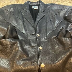 UNIQUE BISON LEATHER women’s Black Leather Jacket! custom made, sz. Large